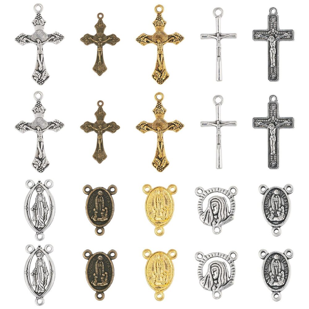 1303 70pc Tibetan Alloy Rosary Cross Center Mary Miraculous Medal Mixed